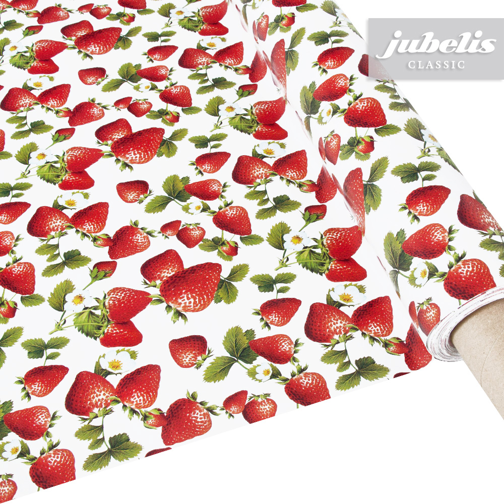 jubelis® | Wachstuch Erdbeeren mit Blüten II